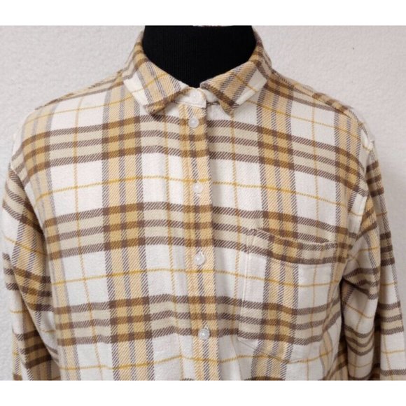 American Eagle Womens Medium Gold Plaid Very Soft Heavyweight Button Up Shirt - Picture 3 of 11